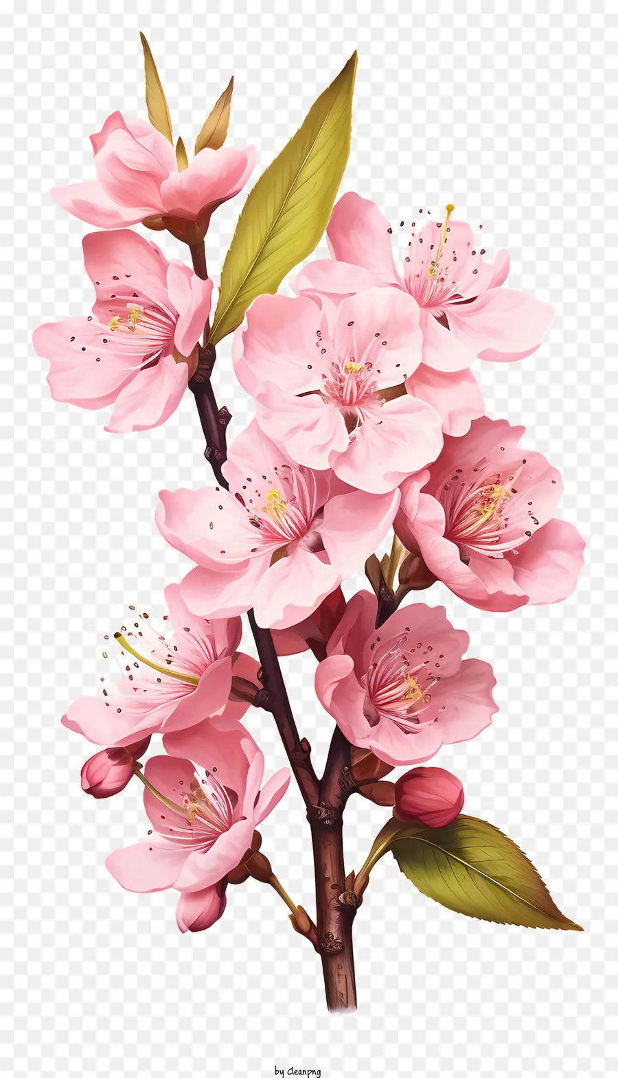 Плоская вишневая ветвь цветут，Розовое цветущее дерево PNG