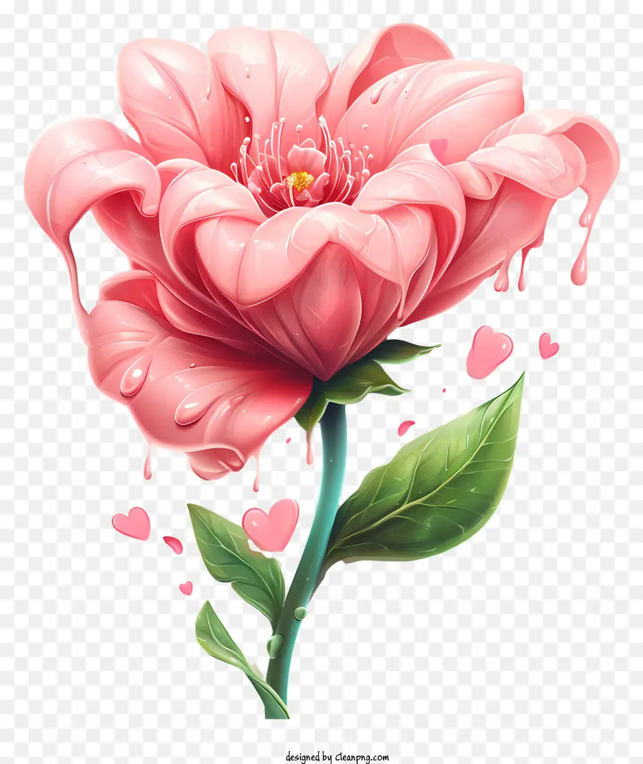 розовый цветок，Сердца PNG