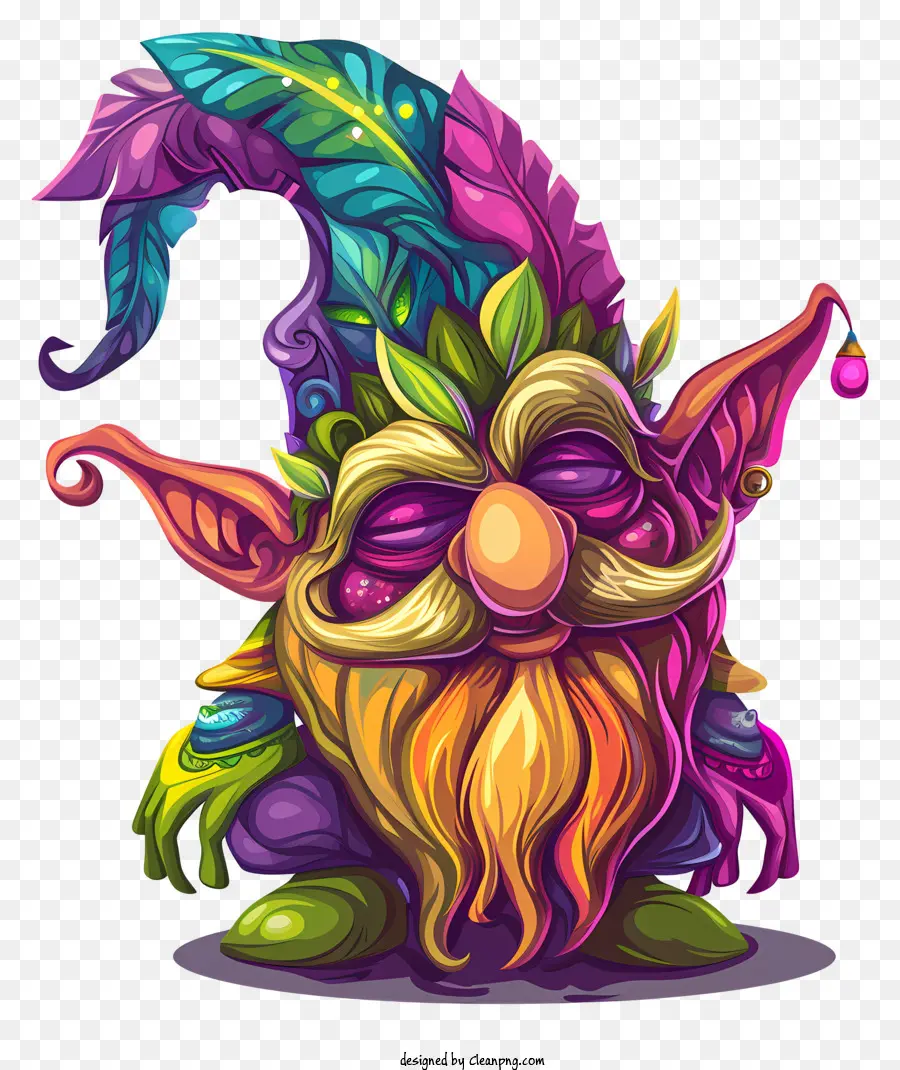 Mardi Gras Gnome，Красочный мультипликационный персонаж PNG