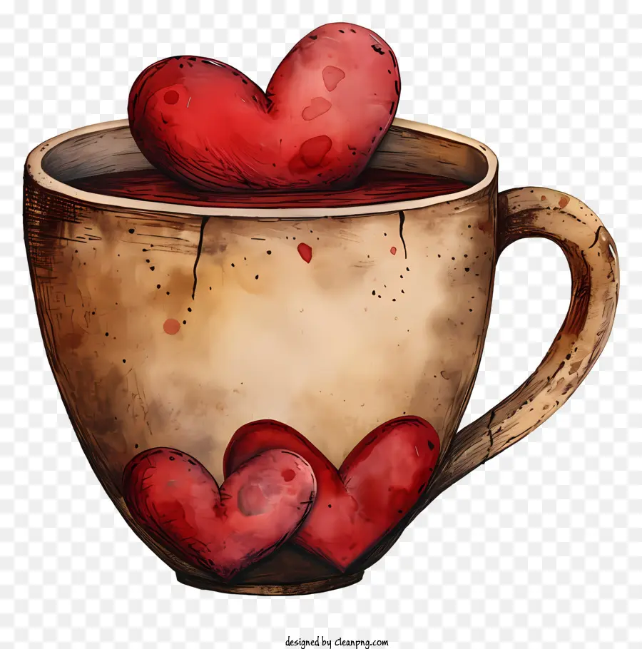 Кружка сердца любви，чашка с сердцами PNG