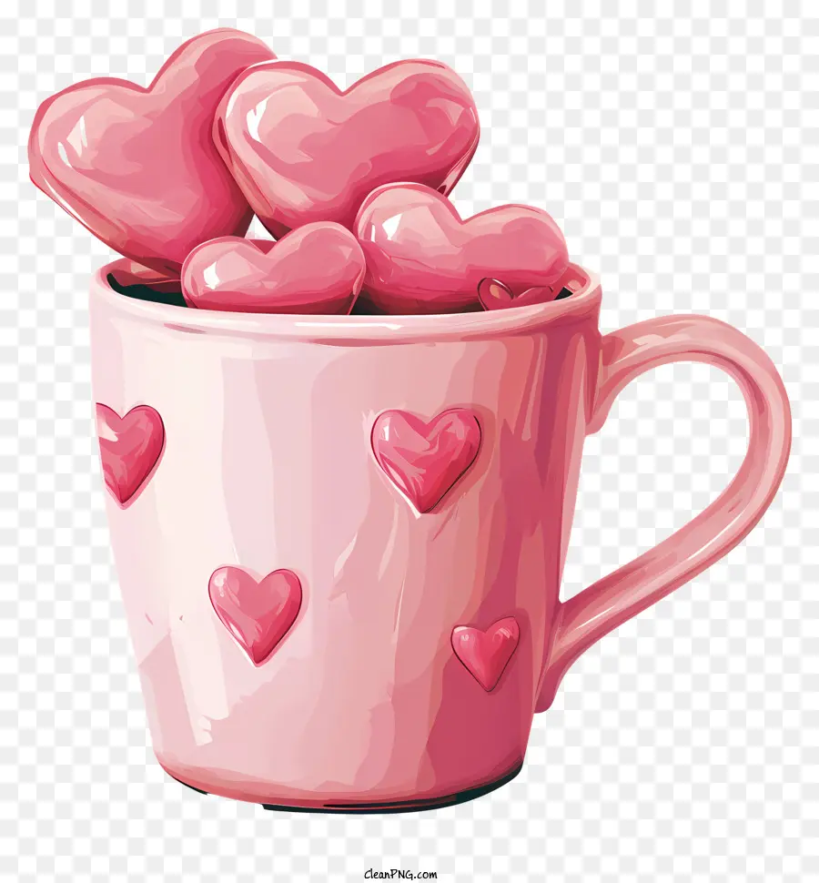 Кружка сердца любви，чашка розовых конфет сердца PNG