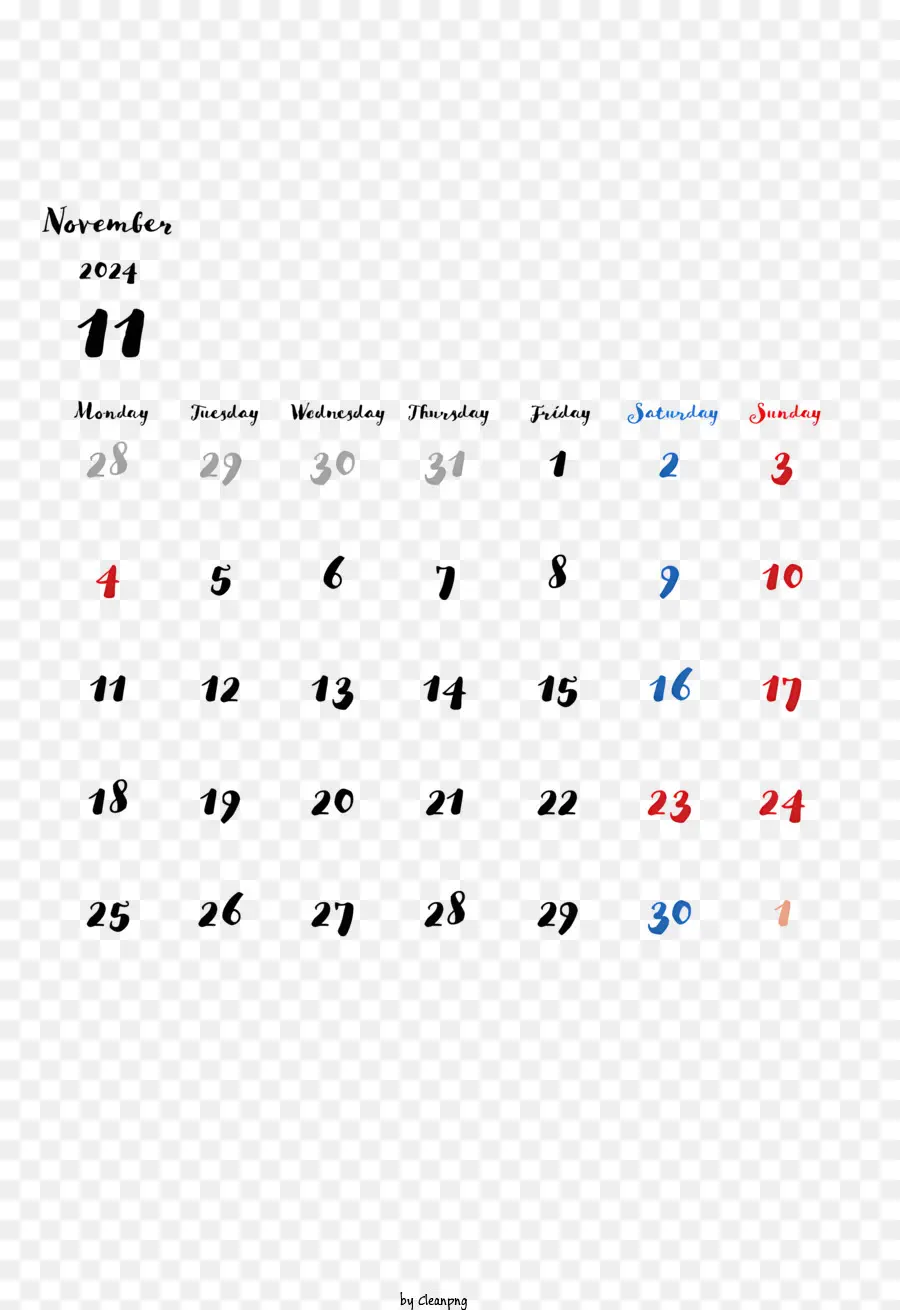 Ноябрь 2024 г Календарь，Календарь Ноября PNG