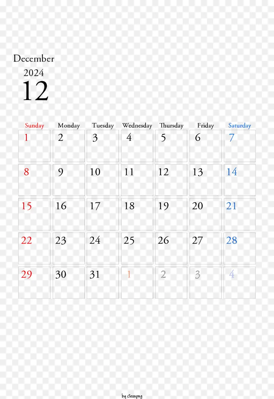 Декабрь 2024 г Календарь，Декабрь 2012 года PNG