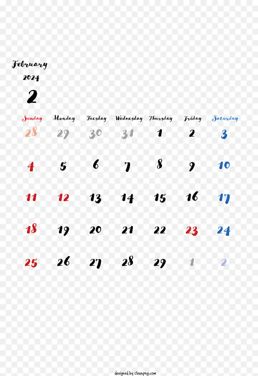 2024 Календарь，White Background PNG