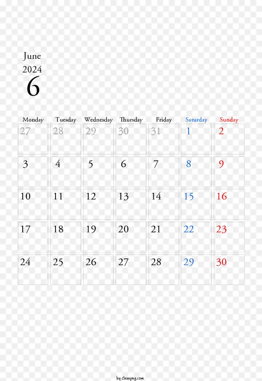 Июнь 2024 г Календарь，Драгоценный PNG