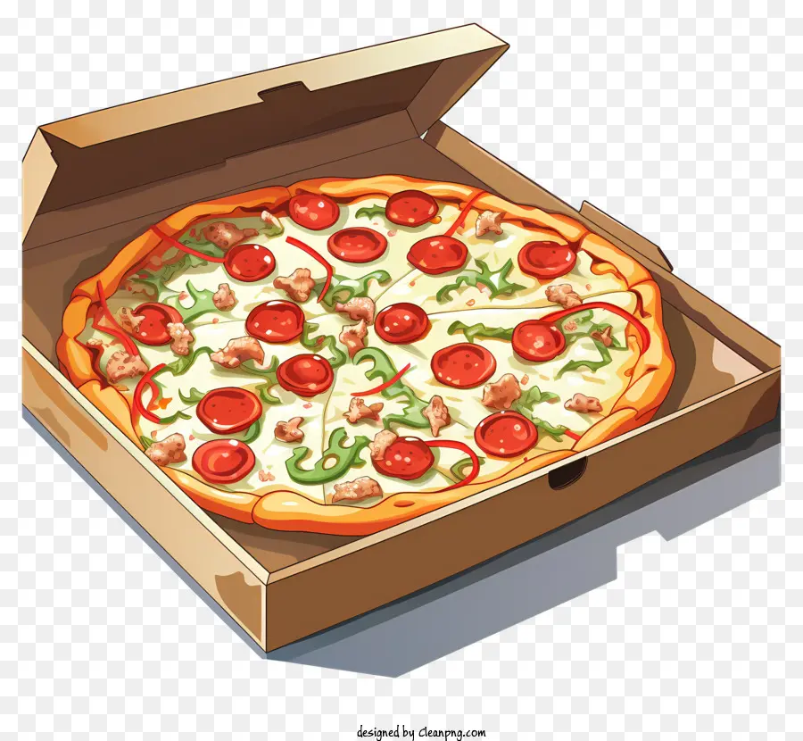 Пицца стиля эскиза в открытой коробке，Пицца PNG