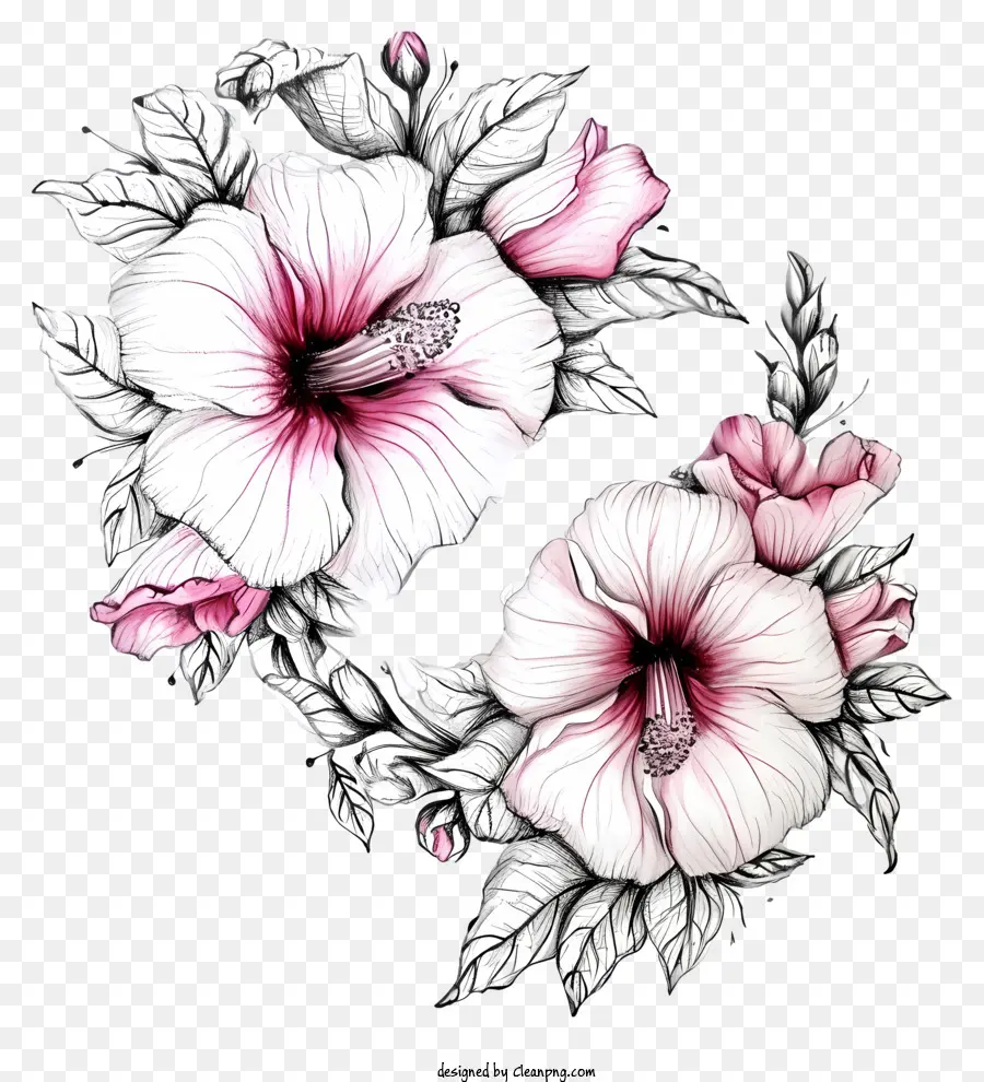 Doodle Rose Of Sharon，Розовые цветы гибискуса PNG