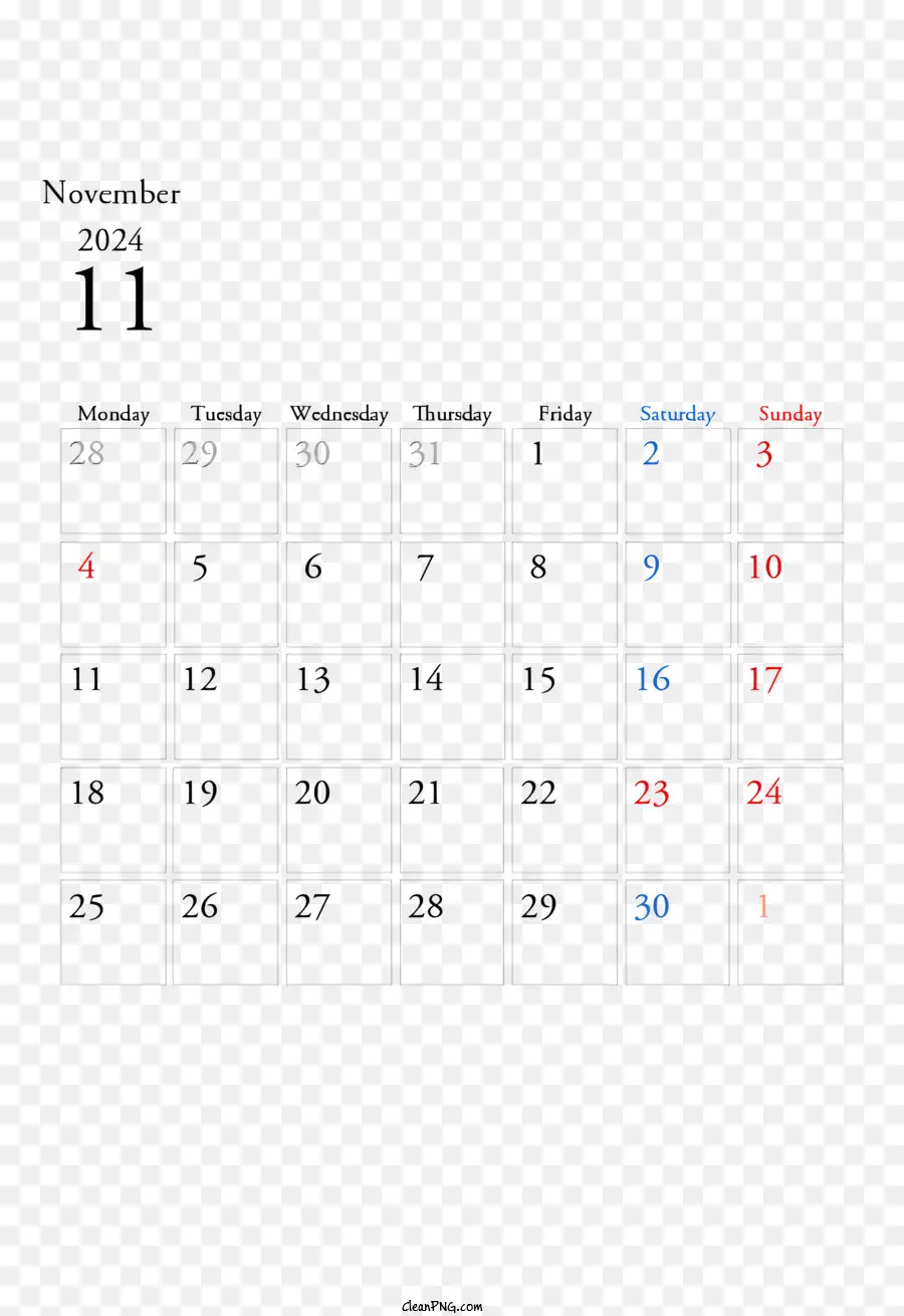 Ноябрь 2024 г Календарь，Календарь Ноября PNG