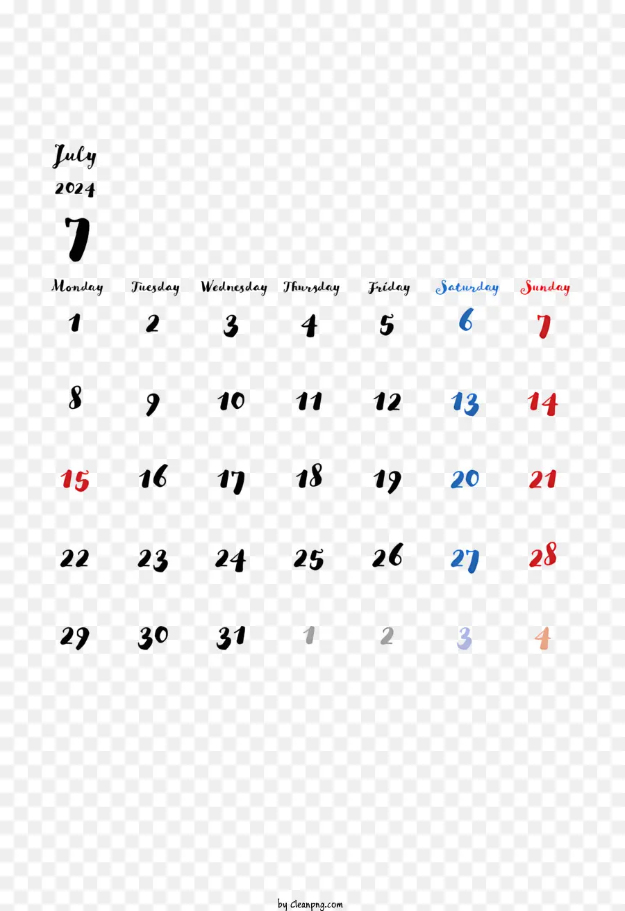 Июль 2024 г Календарь，календарь июля PNG