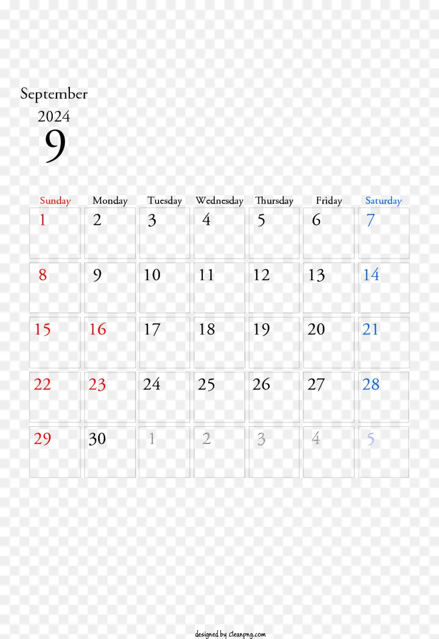 Сентябрь 2024 г Календарь，Календарь PNG