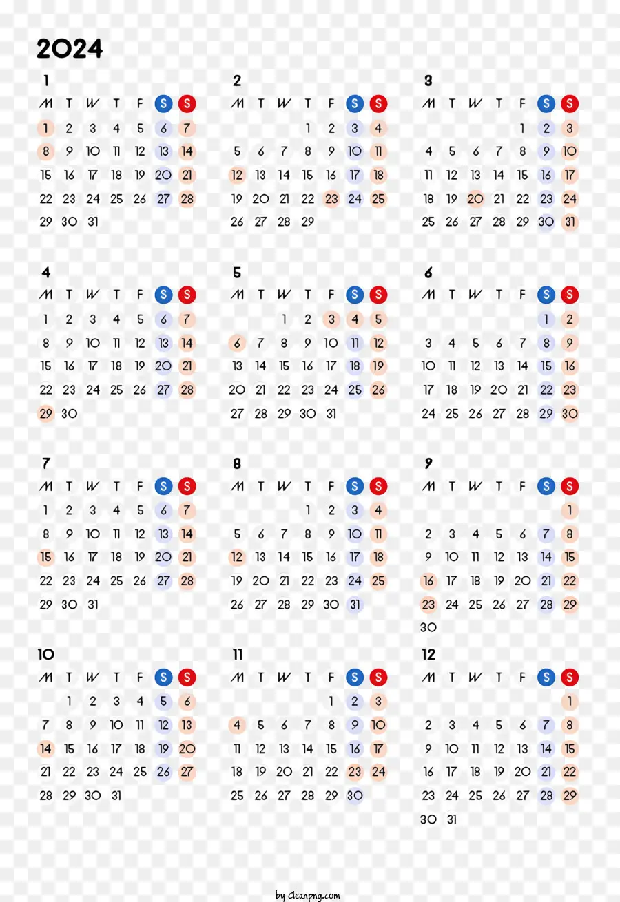 Годовой календарь на 2024 год，календарь 2024 года PNG