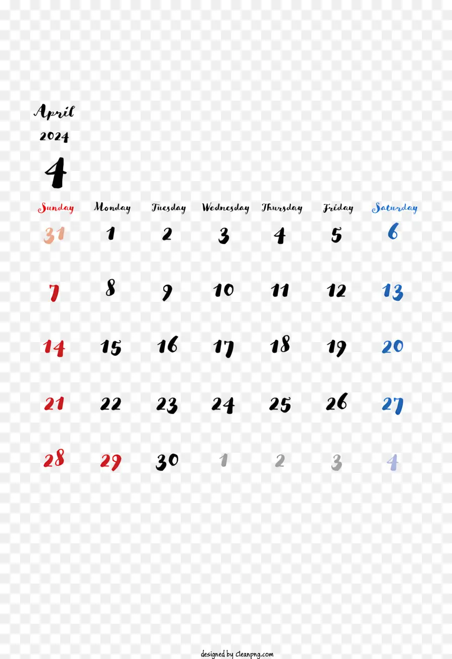 2024 апрель календарь，Календарь PNG