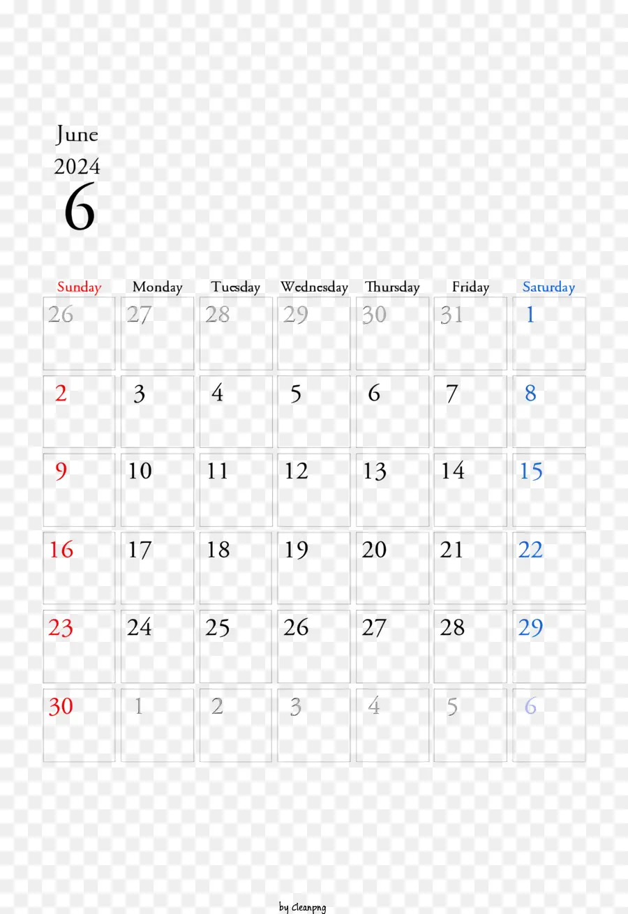 Июнь 2024 г Календарь，июня PNG