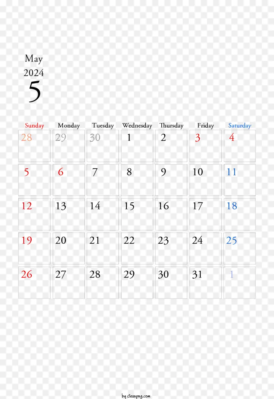 Май 2024 г Календарь，может календарь PNG