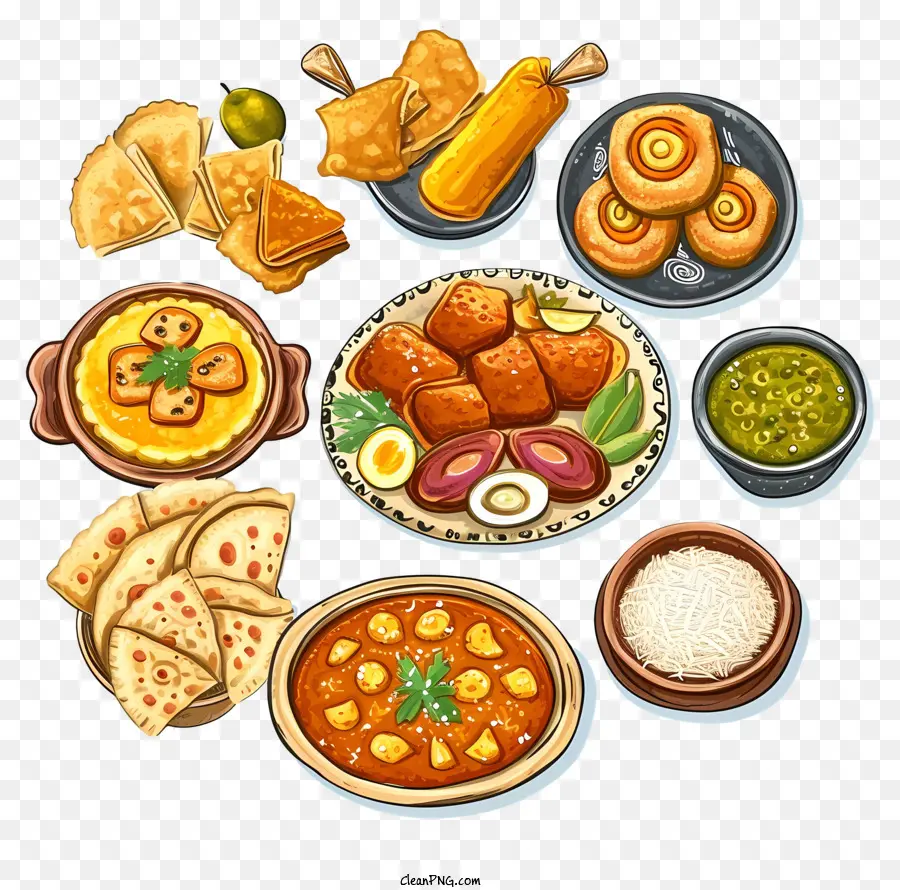 Cartoon India Cuisine，индийская кухня PNG