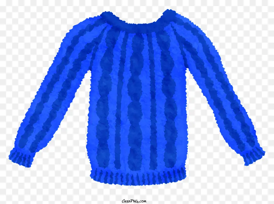 Синий вязаный свитер，Горизонтальные черные полосы PNG