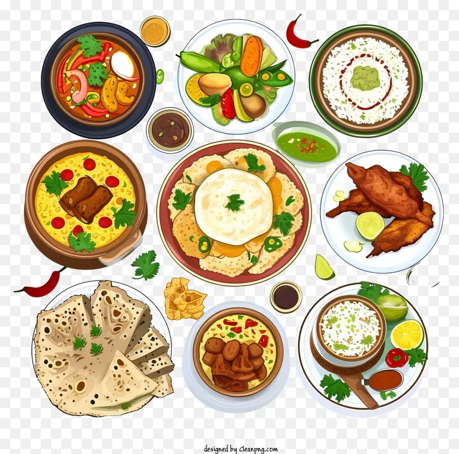 Cartoon India Cuisine，индийская еда PNG