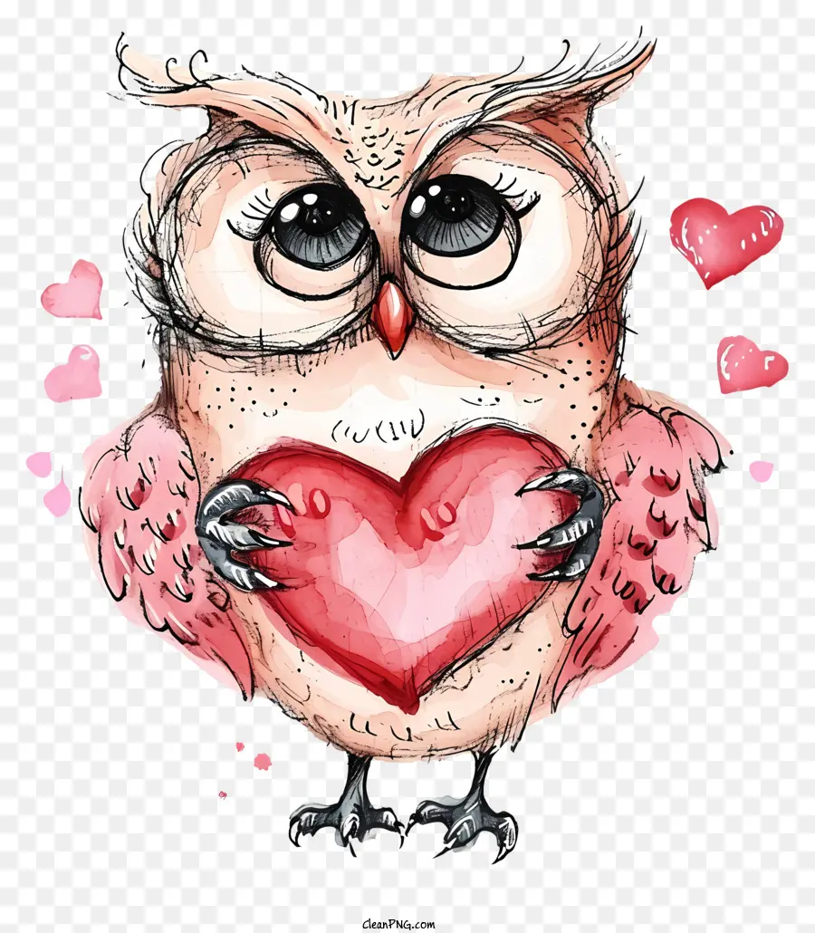 Doodle Valentine Owl，мультфильм сова PNG