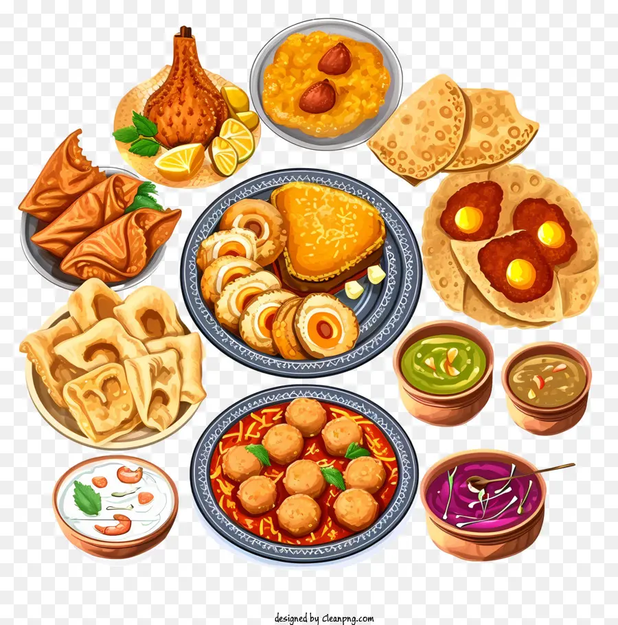 Cartoon India Cuisine，Традиционные индийские блюда PNG