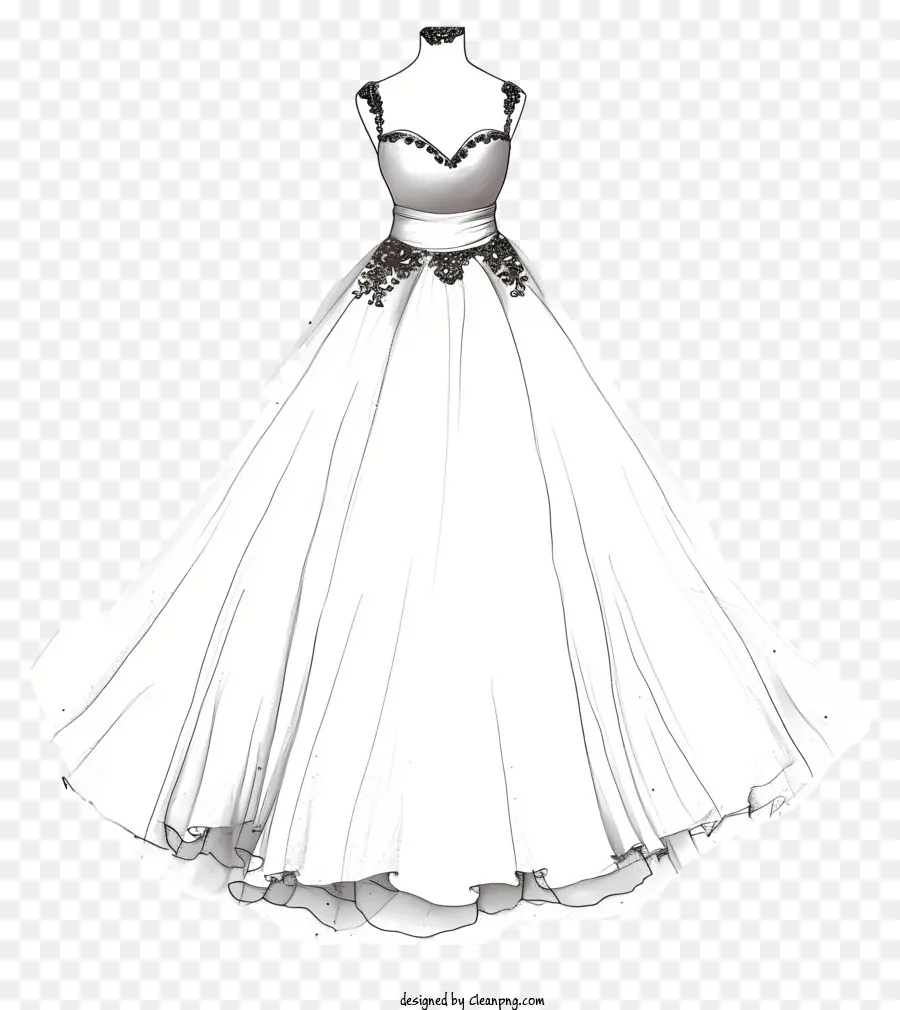 Платье невесты нарисовано вручную，черно белый эскиз PNG