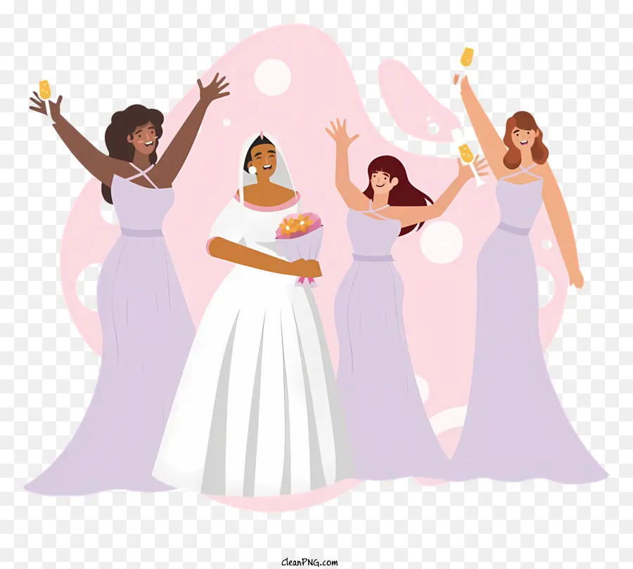 мультфильм невеста и подружки невесты，Женщины в белых платьях PNG
