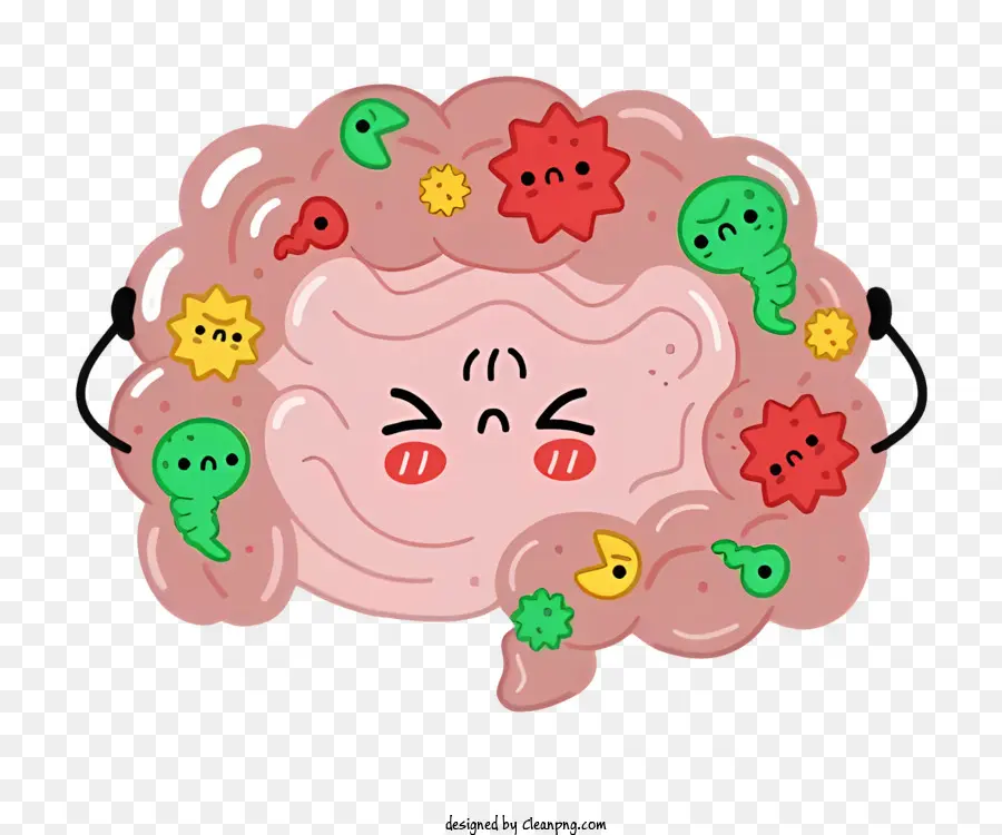 мультфильм мозг，желудок микроорганизмы PNG