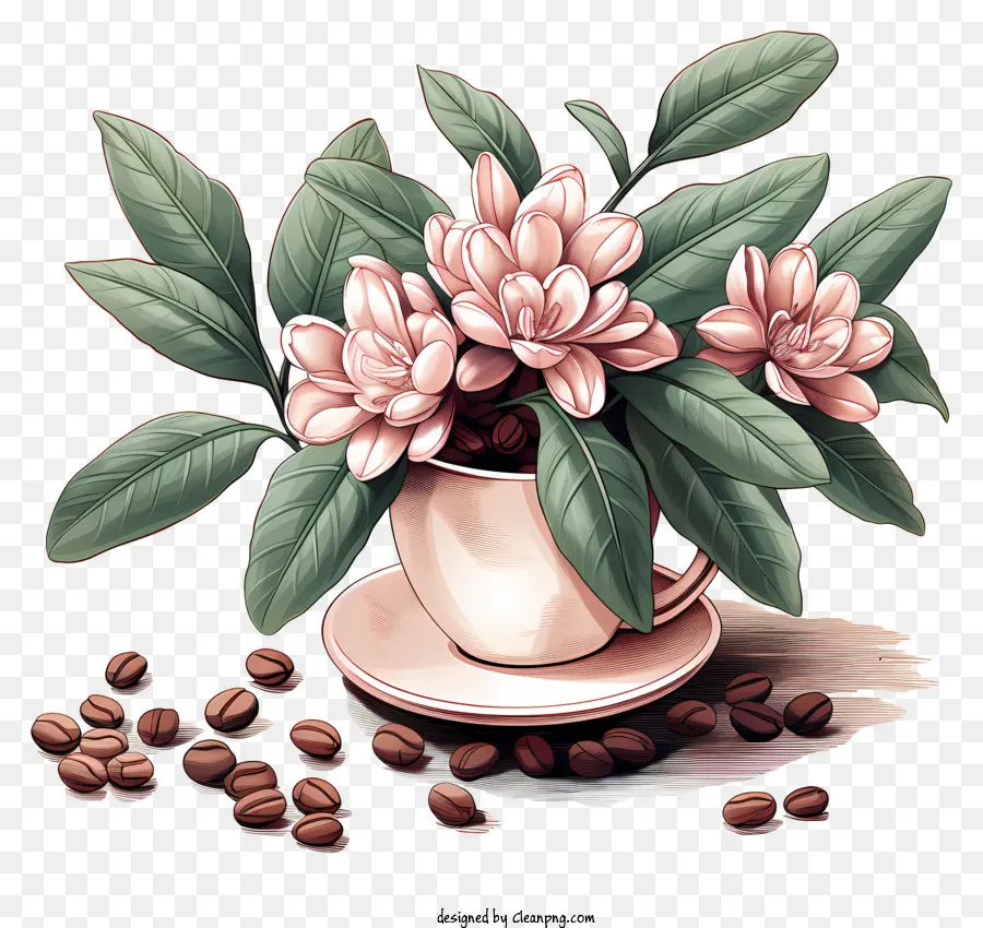 пастель кофейный растение，фарфоровые чашки PNG