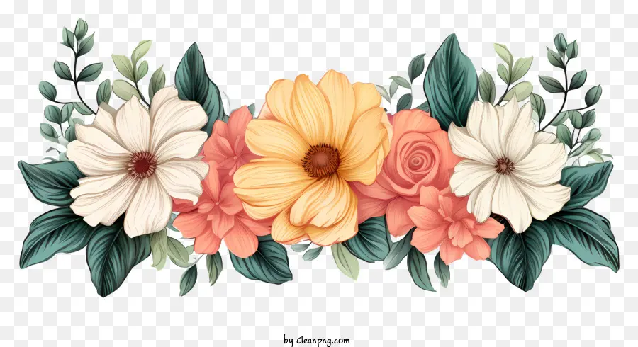 цветочная граница в стиле эскиза，букет цветов PNG