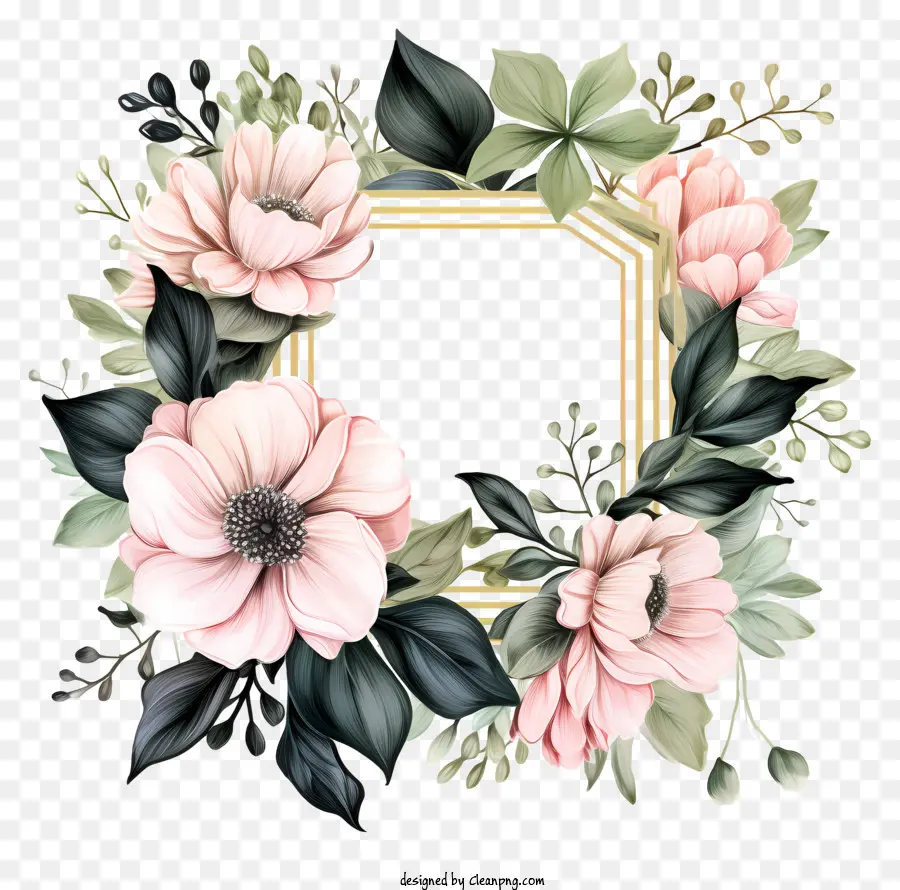 Свадебная рамка в стиле эскиза，цветочные кадр PNG