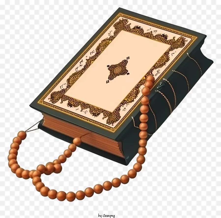 Реалистичная священная книга Корана и молитвы бусин，Книга Золотого шнура PNG