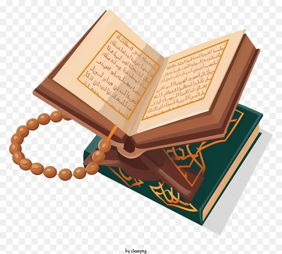 Минимализированная плоская векторная иллюстрация，Священная книга Корана и молиться бусинками PNG