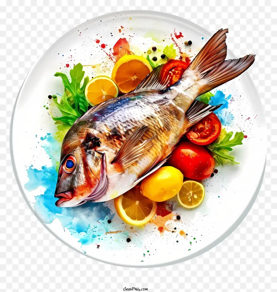 Акварельная рыбная блюдо，Плиты PNG