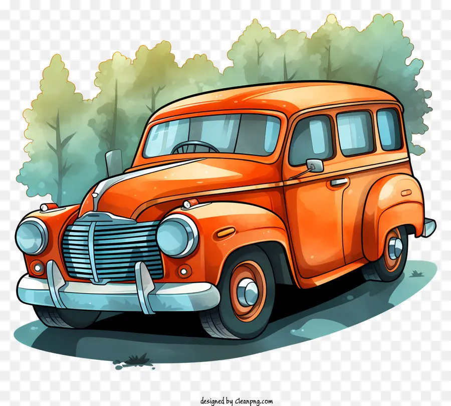 Акварельный мультипликационный автомобиль，оранжевый автомобиль PNG