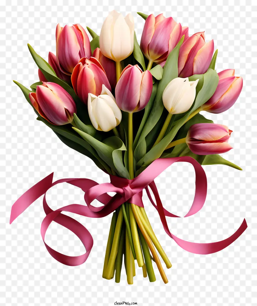 Реалистичный стиль тюльпан букет，розовые и белые тюльпаны PNG