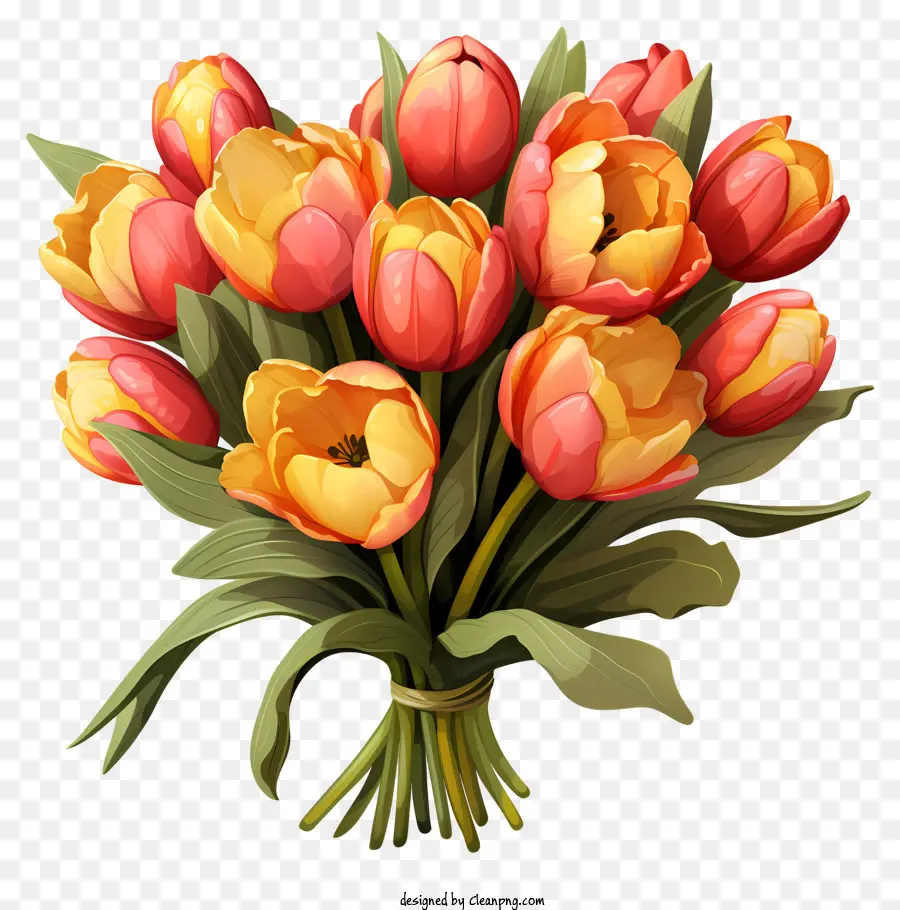 Нарисованный вручную тюльпан，Оранжевые тюльпаны PNG