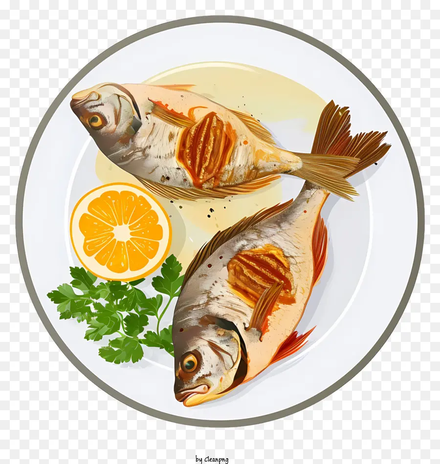 Минимализированная плоская векторная иллюстрация，рыбное блюдо PNG