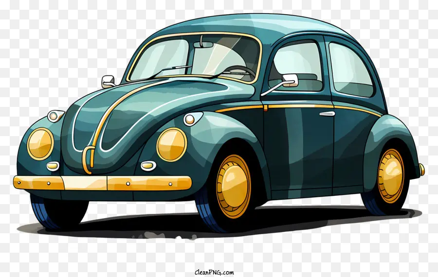 Акварельный мультипликационный автомобиль，Синий Volkswagen Жук PNG