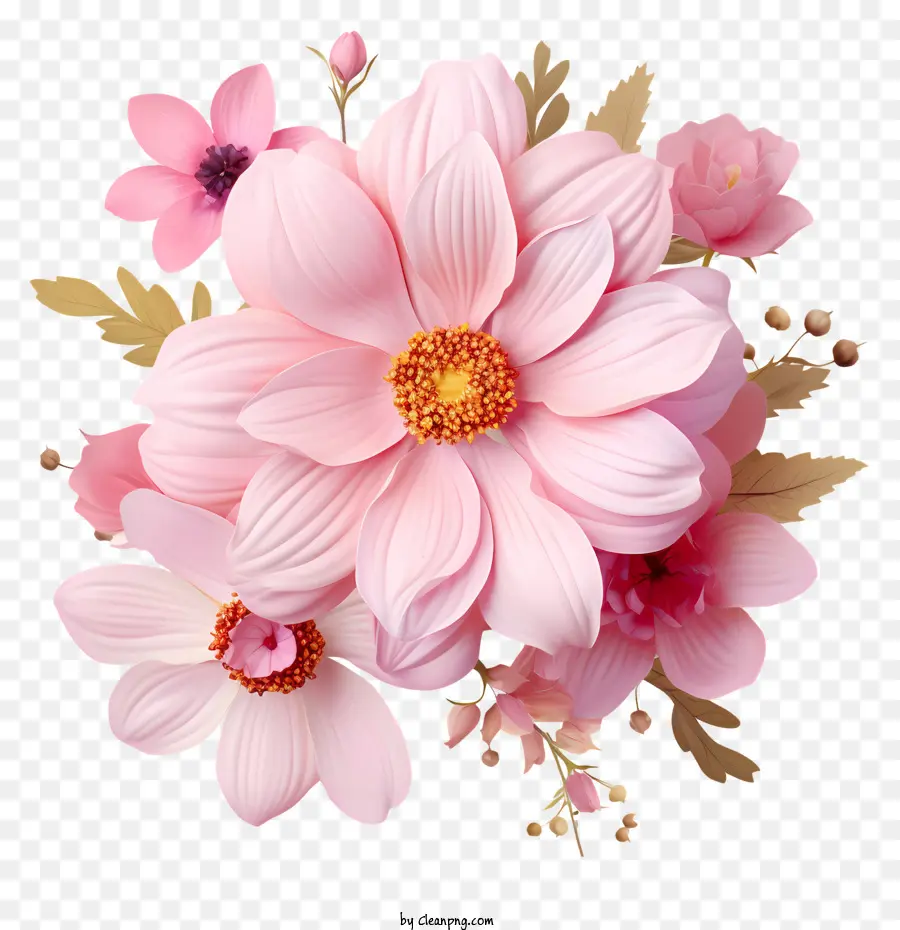 Плоский розовый цветок，букет PNG