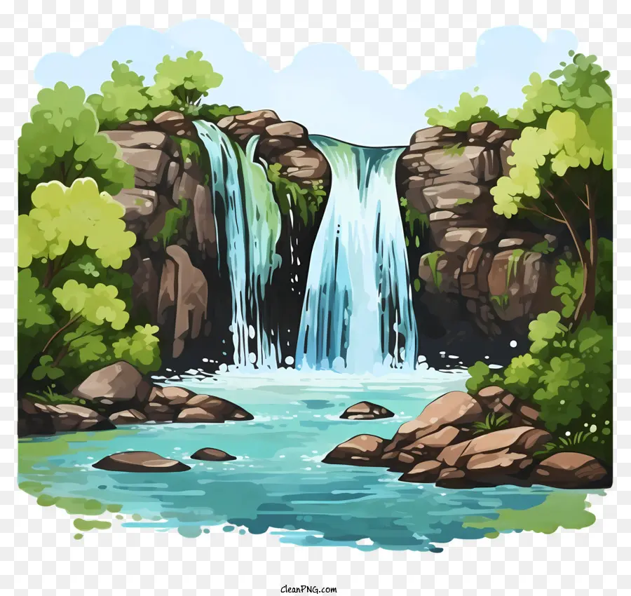 акварельный водопад，Водопад PNG