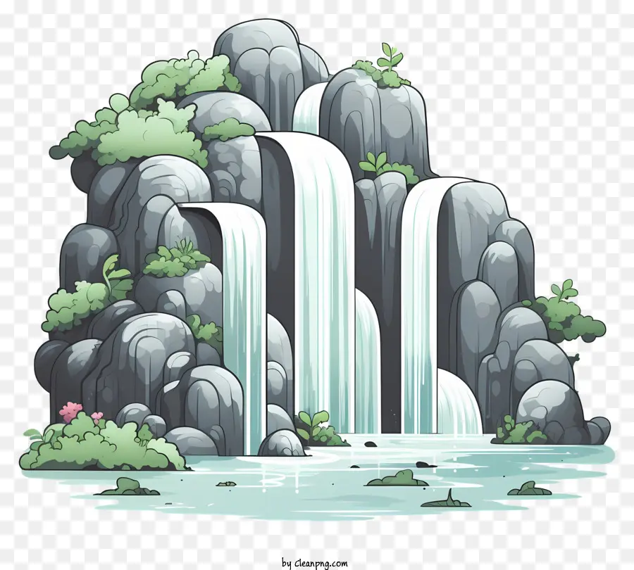водопад в стиле каракули，мультфильм водопад PNG