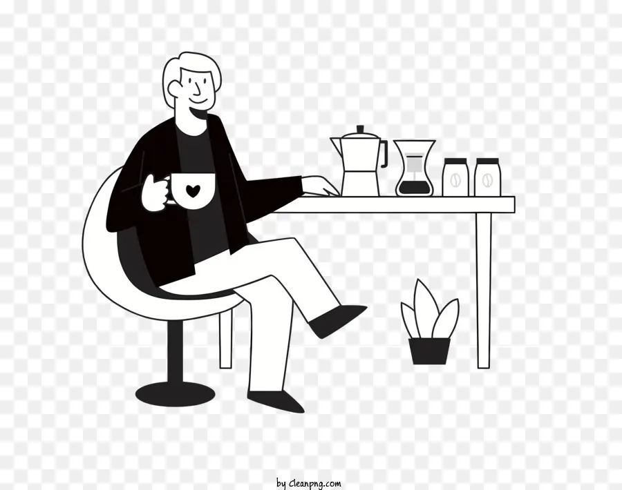 кофе，черно белое изображение PNG