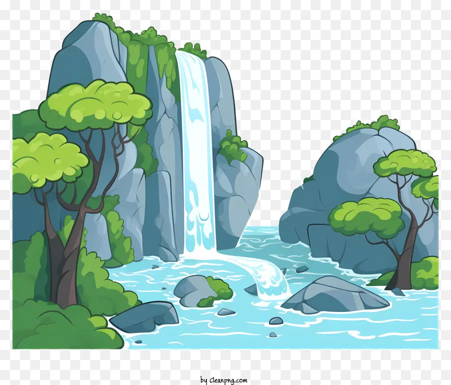 водопад в стиле каракули，Водопад PNG