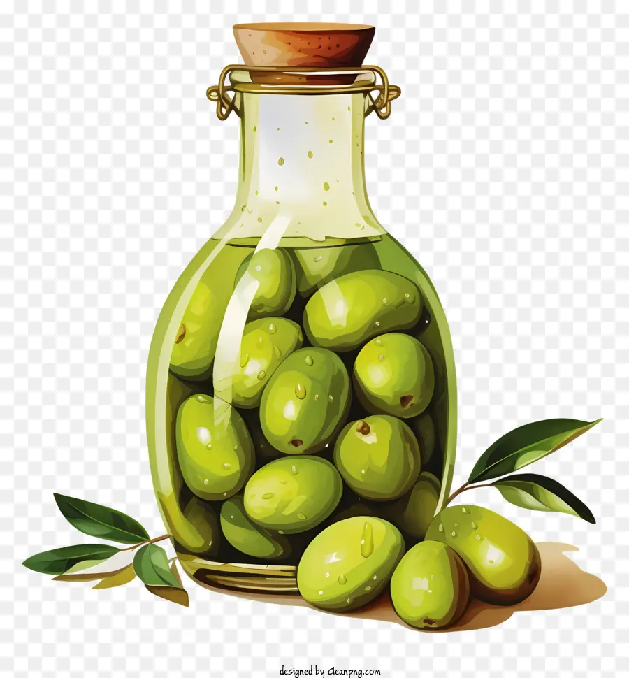 Ручная нарисованная зеленые оливки в банке，зеленые оливки PNG