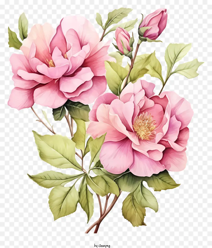 Акварельный розовый цветок，розовые розы PNG