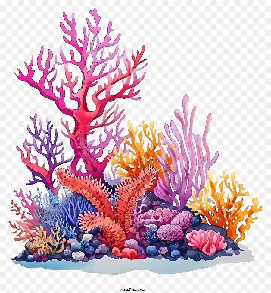 акварельный коралловый риф，Подводная ландшафтная живопись PNG
