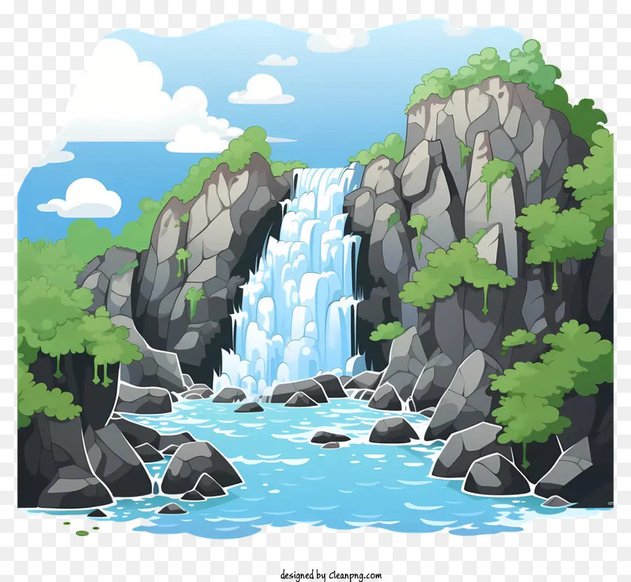 водопад в стиле каракули，Водопад PNG