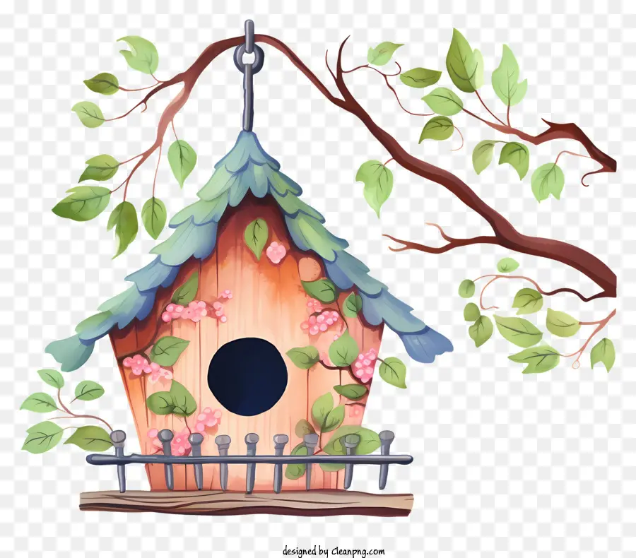 акварельный птичий дом，деревянный скворечник PNG