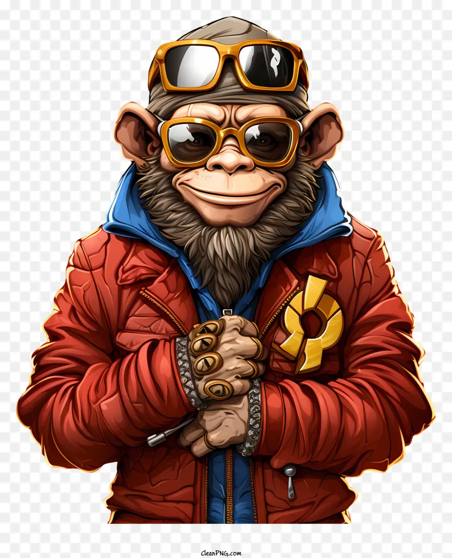 Funky Monkey с Gold Watch Cartoon，Обезьяна в красной куртке PNG