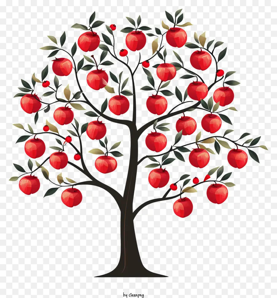 Красная яблоня，черный фон PNG