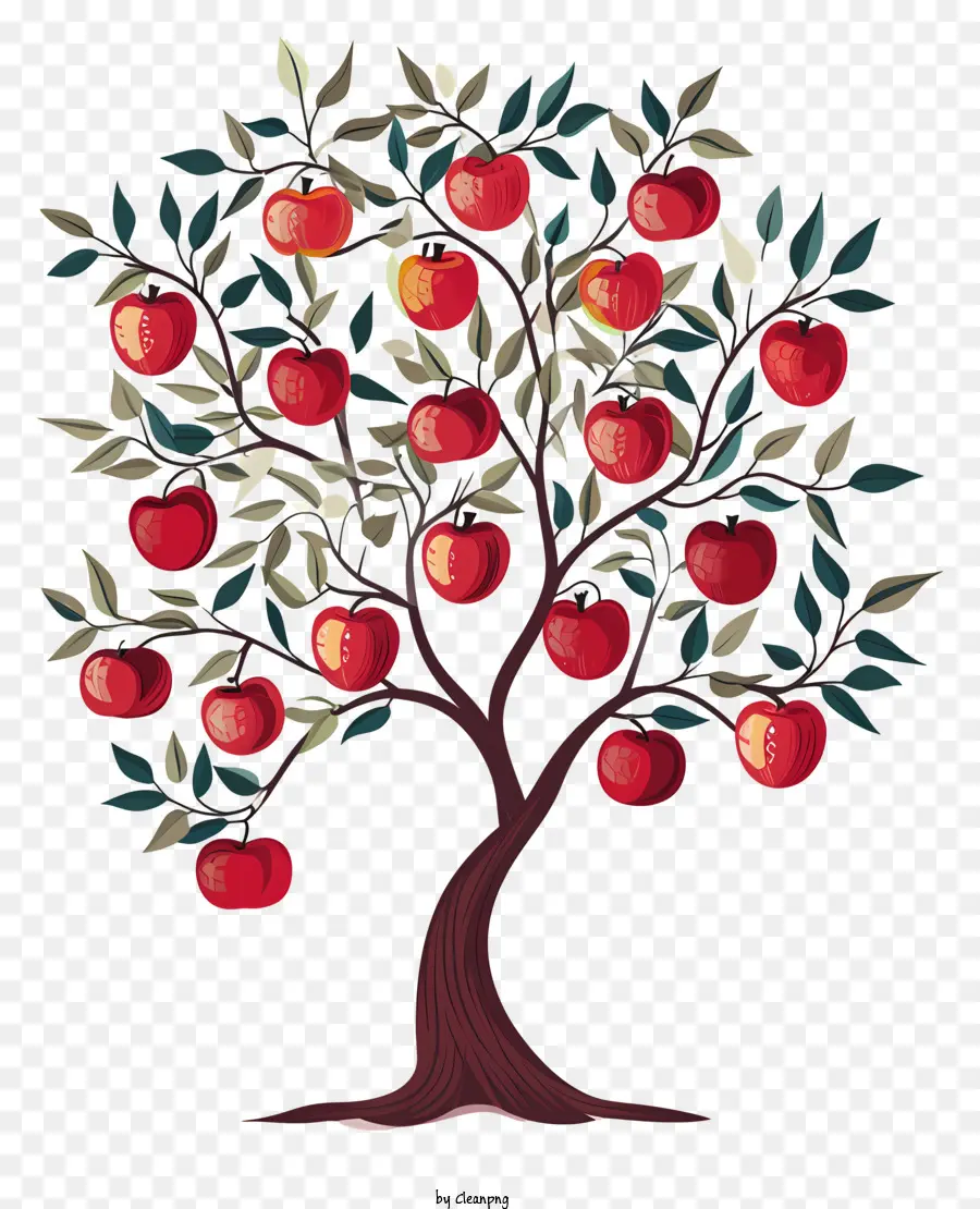 Дерево с яблоками，красные яблоки PNG